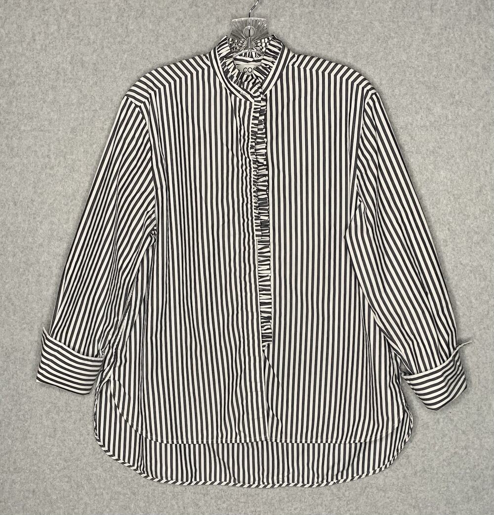 COS Women's 2 Striped Cotton Ruffle Shirt Oversized High Low Hem